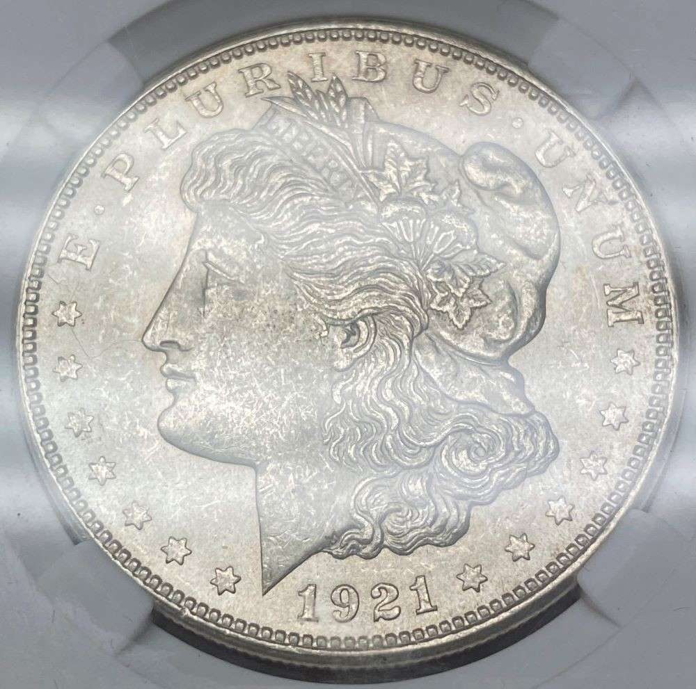 1921-D Morgan Silver Dollar MS65+: Winner shall receive the exact coin shown here. (RR)