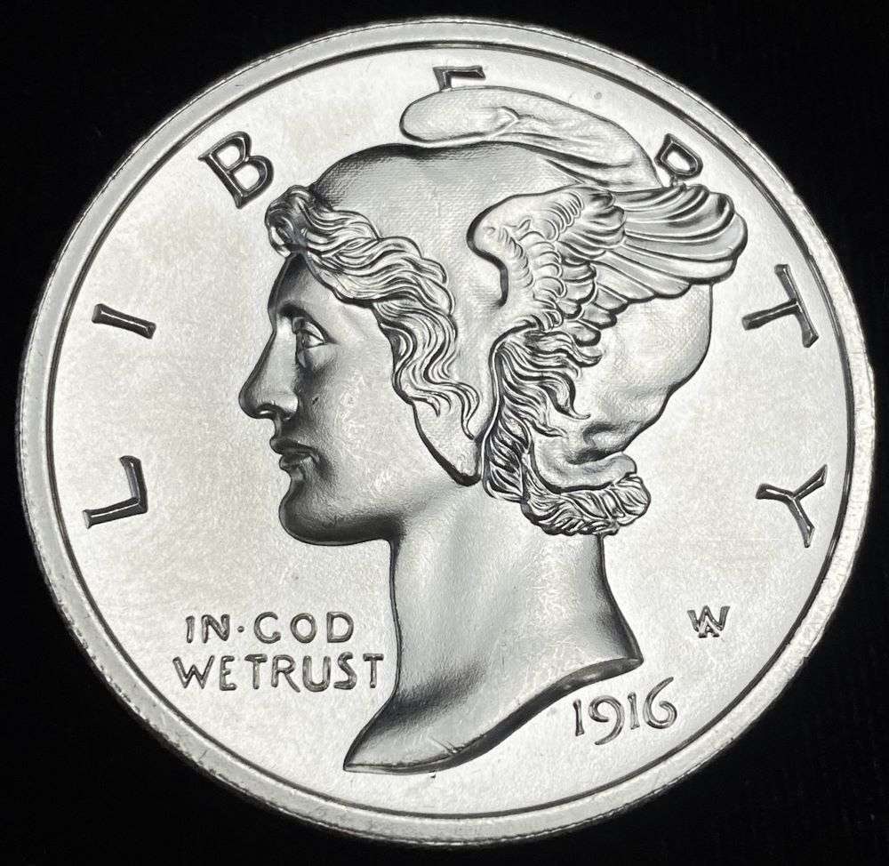 1916-D Mercury Dime Design 2 ozt .999 Silver: Winner shall receive the exact coin shown here. (RR)