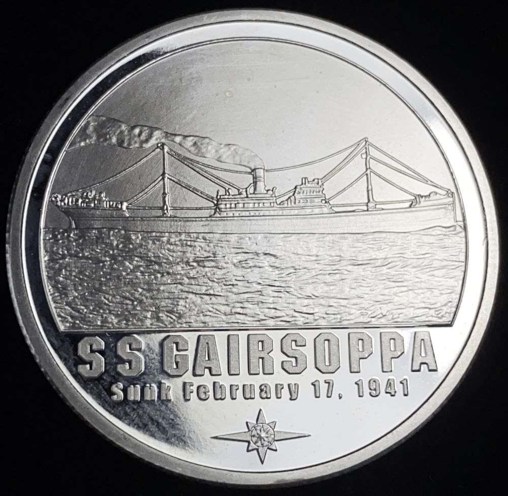 SS Gairsoppa Shipwreck Silver 1 ozt .999 Silver: Winner shall receive the exact coin shown here. (RR)