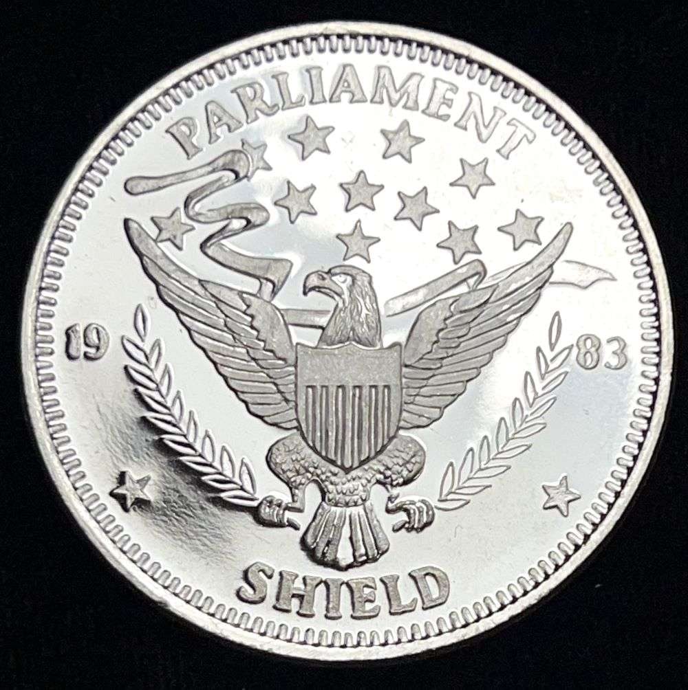 1983 Parliament Shield Proof 1 ozt .999 Silver: Winner shall receive the exact coin shown here. (EP/B)