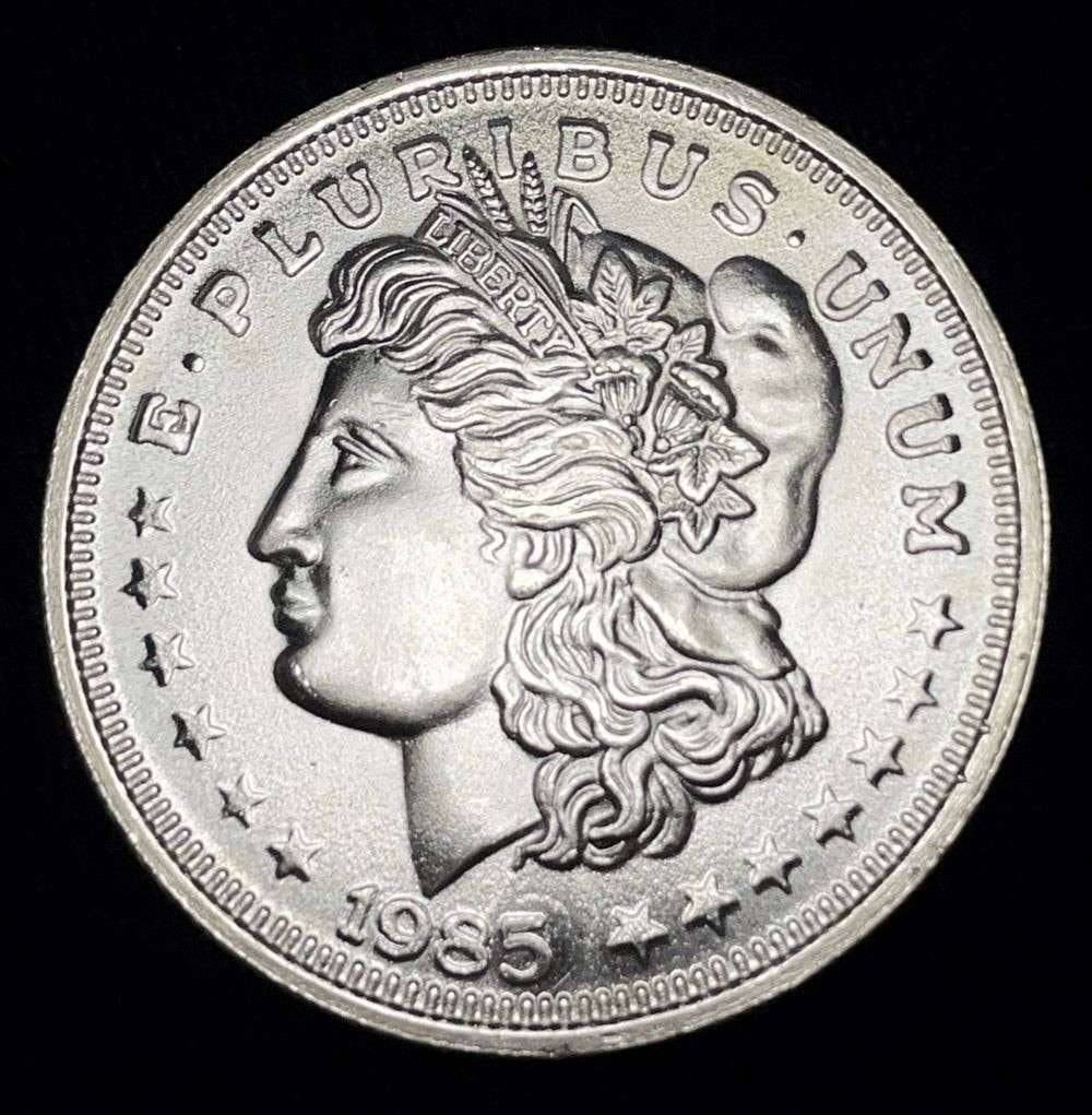 1985 Morgan Design 1 ozt .999 Silver Trade Unit: Winner shall receive the exact coin shown here. (JM/B)