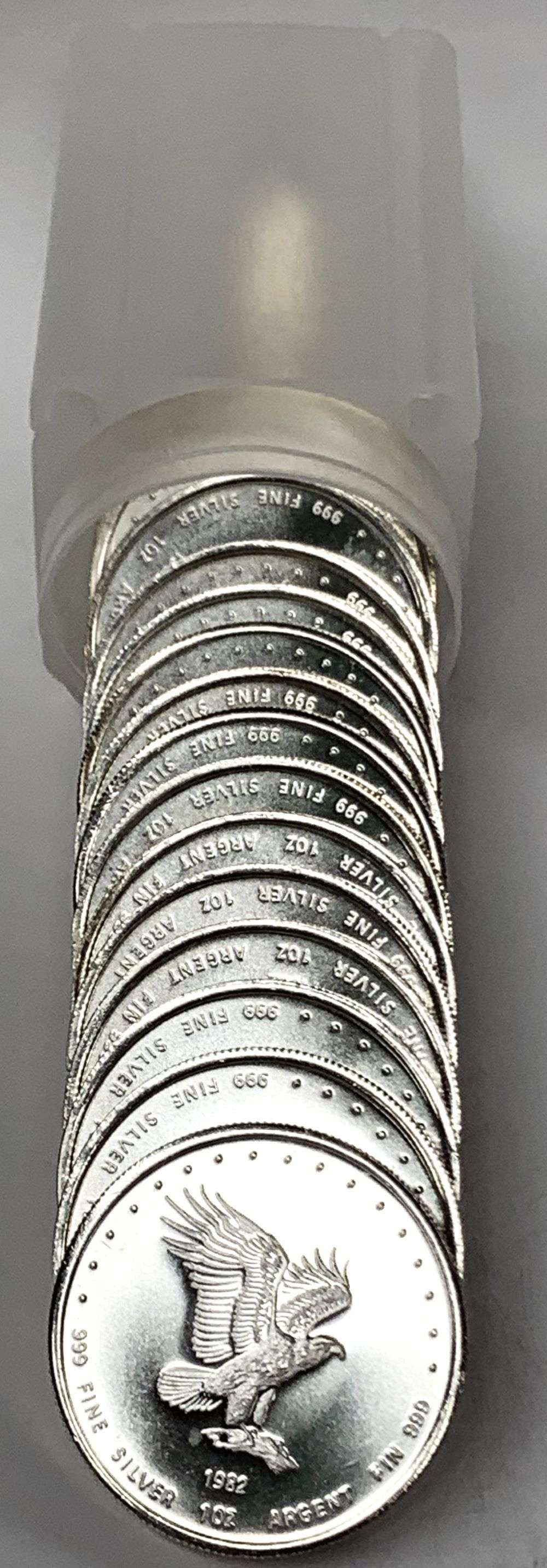 Roll (20-coins) 1982 Royal Canadian Mint Monex International LTD 1 ozt .999 Silver: Winner shall receive the exact roll (20-coins) shown here. (EP/PUB)