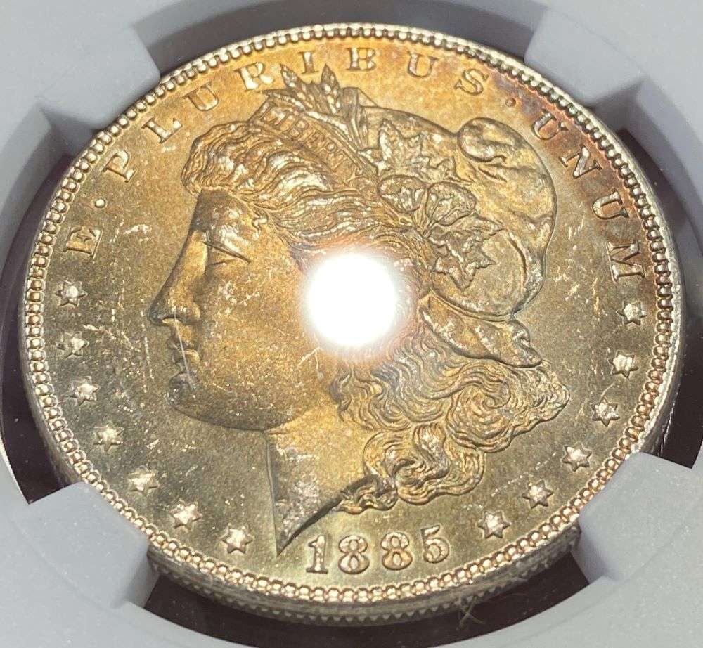 Toned 1885 Morgan Silver Dollar NGC MS65 (1 of 5)