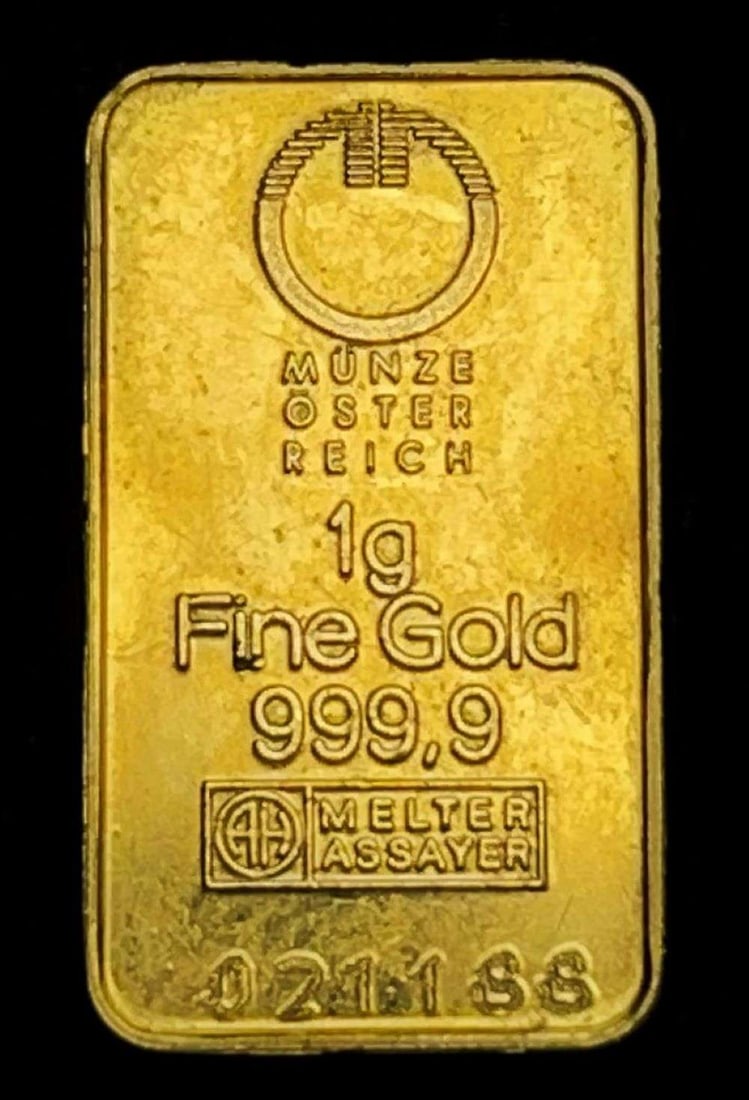 Switzerland 1 Gram .9999 Gold Bar: Winner shall receive the exact bar shown here. (JM/B)