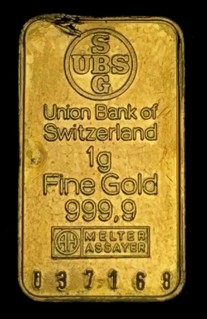 Switzerland 1 Gram .9999 Gold Bar: Winner shall receive the exact bar shown here. (JM/B)