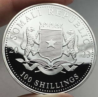 2023 Somali Republic 100 Shillings "African Wildlife Elephant" Proof 1 ozt .9999 Silver: Winner shall receive (1) coin precisely resembling the one shown here. (RR/B)