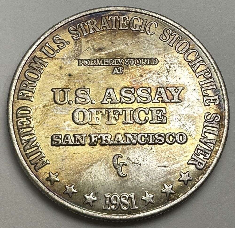 1981-CC U.S. Assay Office San Francisco 1 ozt .999 Silver Trade Unit: Winner shall receive the exact coin shown here. (RR/B)