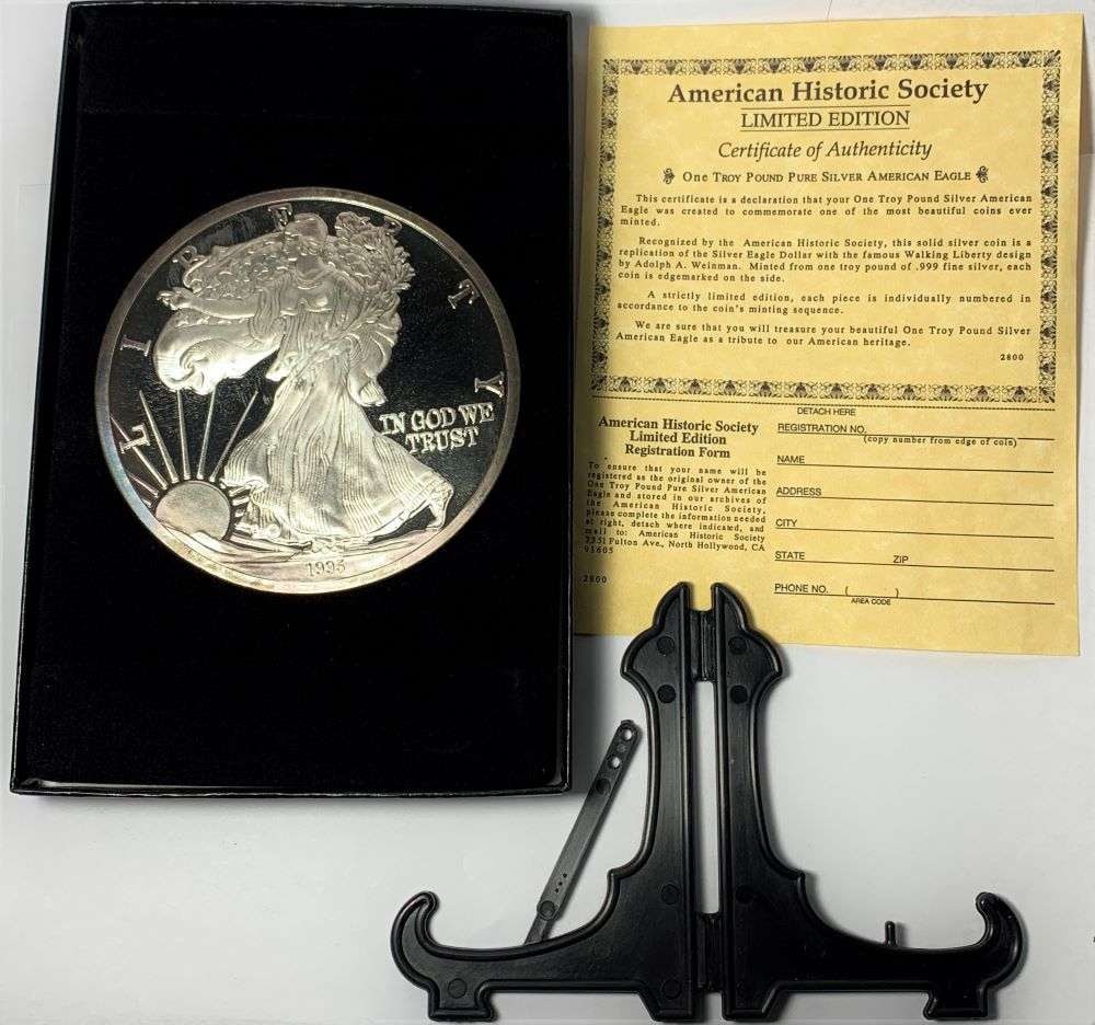 Giant One Troy Pound 1995 Proof .999 Silver American Eagle Design: Winner shall receive the exact coin shown here. (EP/B)