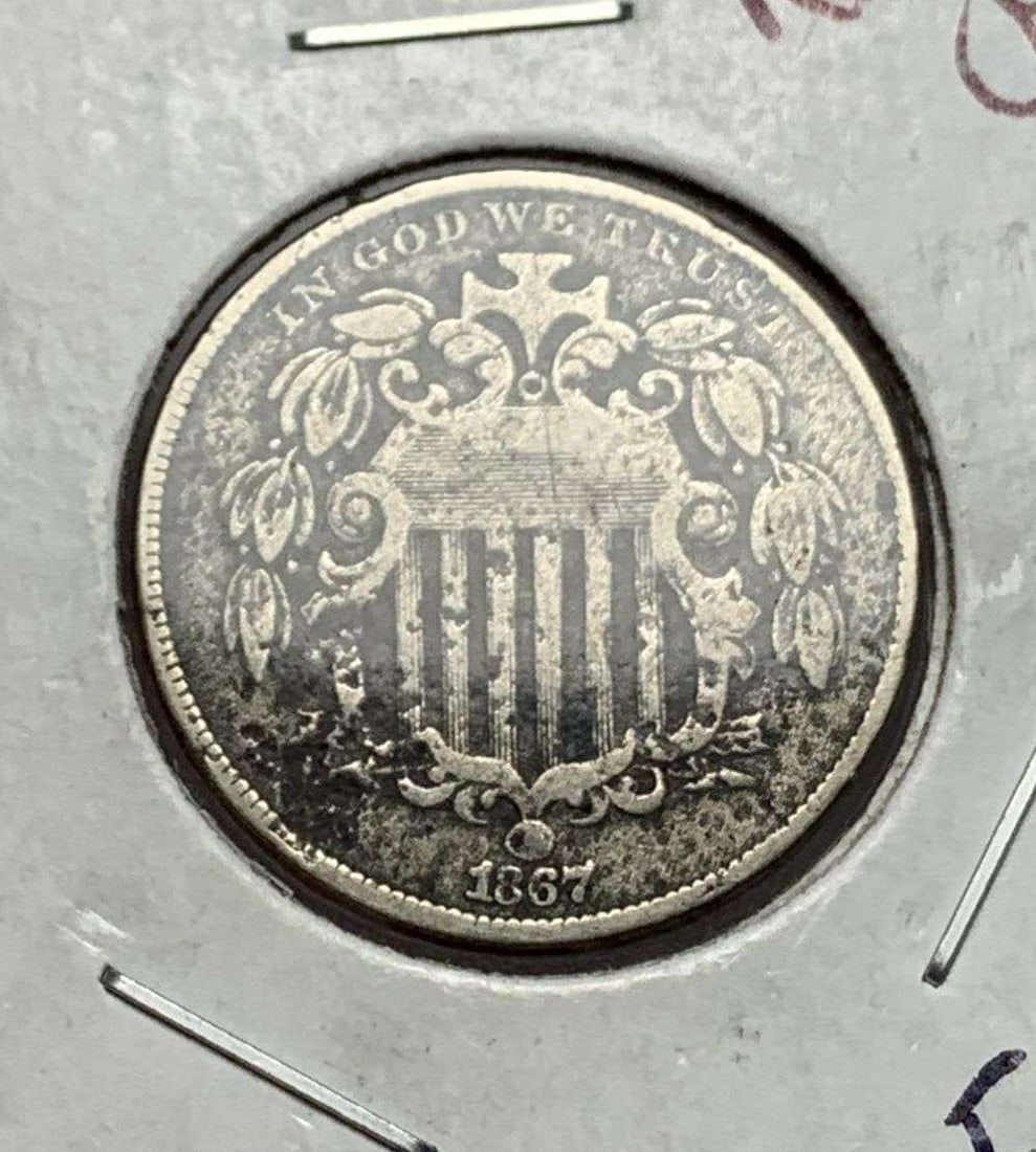1867 Shield Nickel Rays F12 Details (1 of 3)