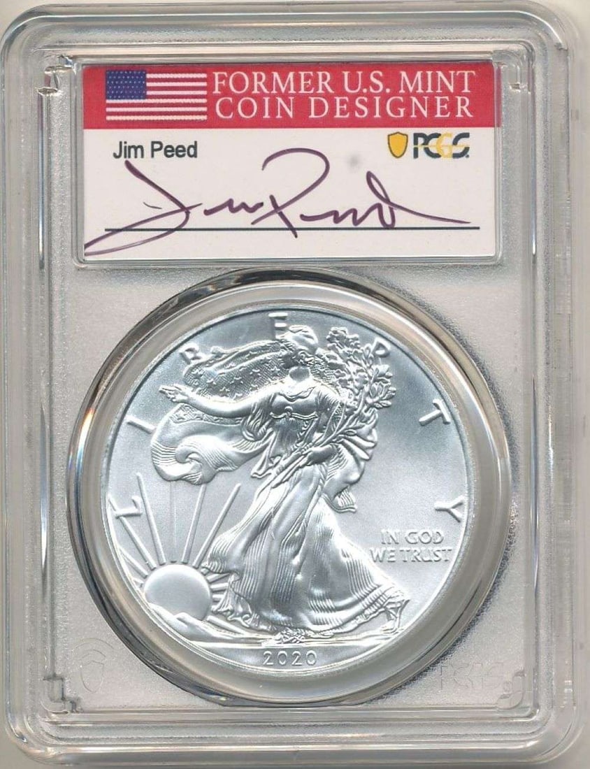 2020(S) American Silver Eagle PCGS MS70 First Day Of Issue Signed By Jim Peed (1 of 4)
