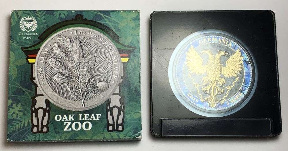 Colorized 2019 Germania 5 Mark "Oak Leaf Zoo" 1 ozt .9999 Silver (1 of 4)