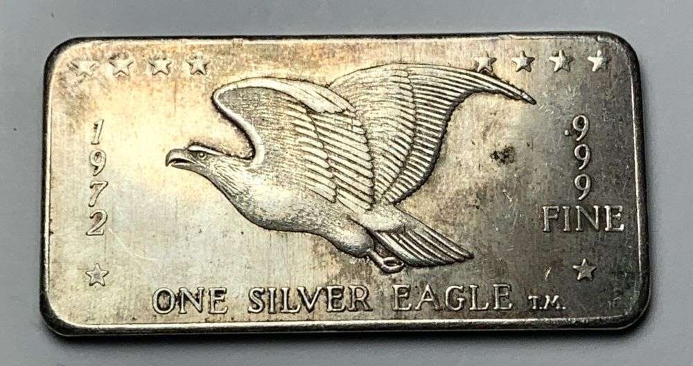 1972 Silver Eagle T.M. 1 ozt .999 Silver Bar: Winner shall receive the exact bar shown here. (EP/TVC=OB)