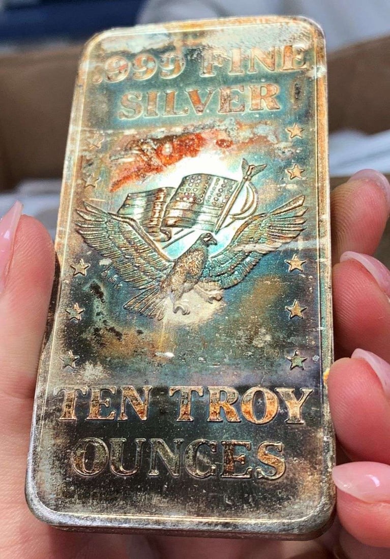 Toned 10 ozt 1981-CC U.S. Assay Office San Francisco .999 Silver Bar (1 of 4)