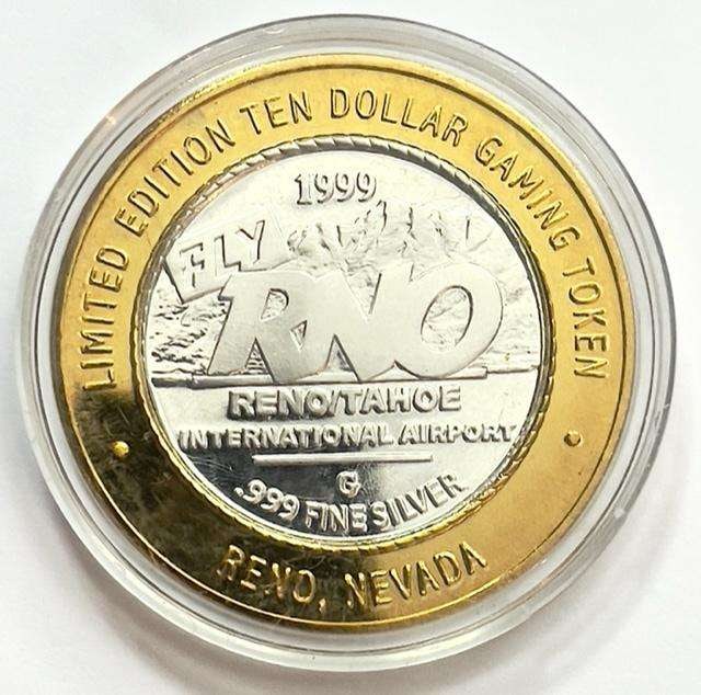 1999 Reno / Tahoe Casino Limited Edition $10 Silver Gaming Token (1 of 2)