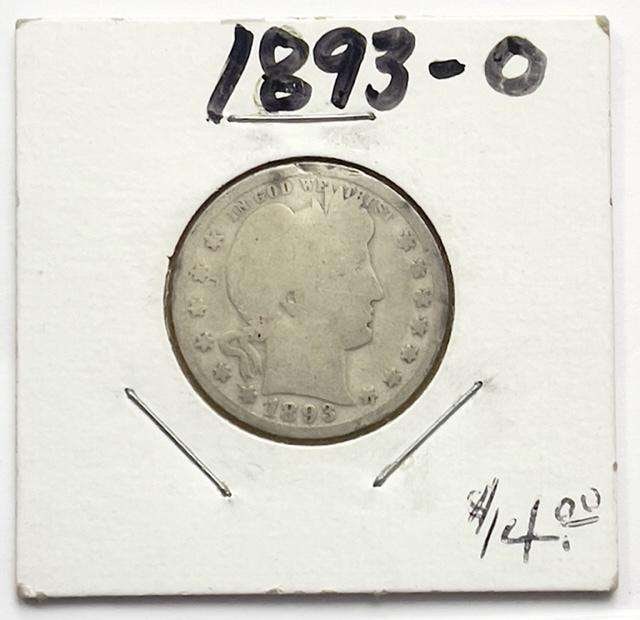 1893-O Barber Silver Quarter "Good" (1 of 2)