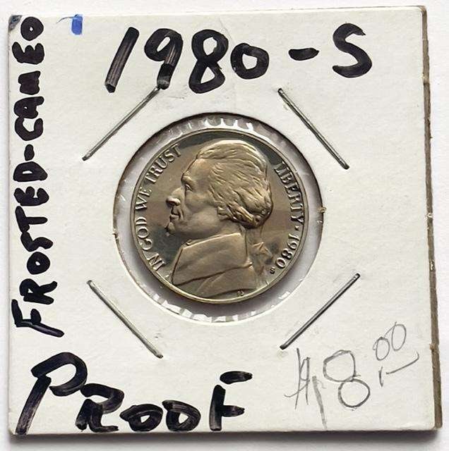 1980-S Jefferson Frosted Cameo Proof Nickel: Winner shall receive the exact coin shown here. (SJ/B)
