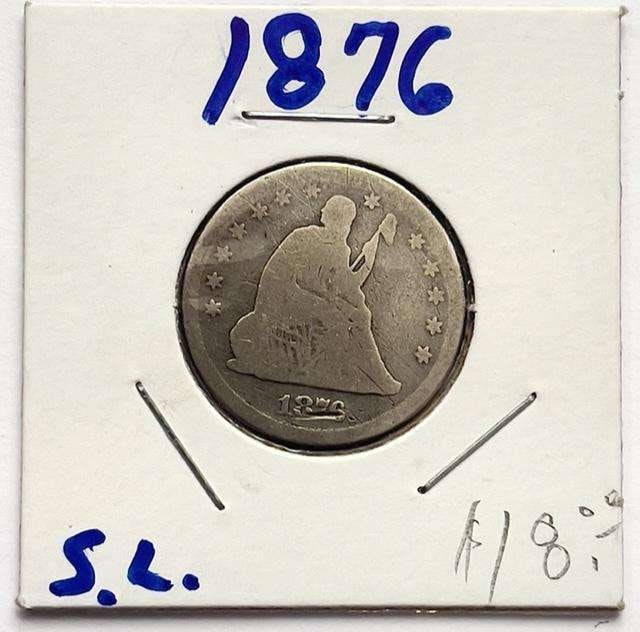 1876 Seated Liberty Silver Quarter "AG" (1 of 2)