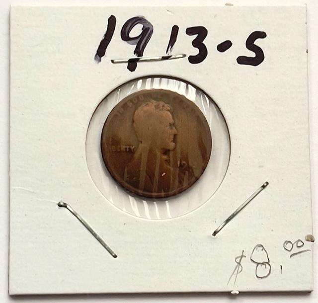1913-S Lincoln Wheat Small Cent "Fine" (1 of 2)