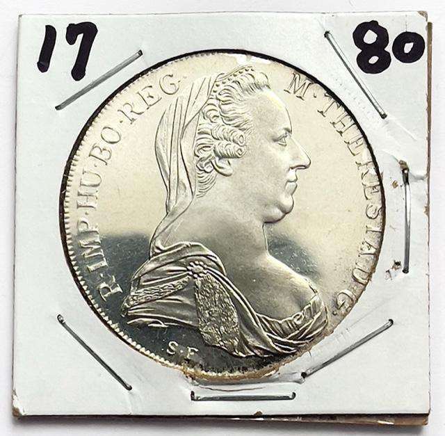 1780 Austria Maria Theresia 1 Thayer Silver Restrike: Winner shall receive the exact coin shown here. (SJ/B)