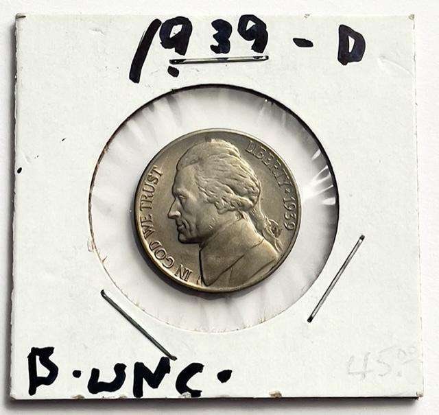 1939-D Jefferson Nickel BU: Winner shall receive the exact coin shown here. (SJ/B)