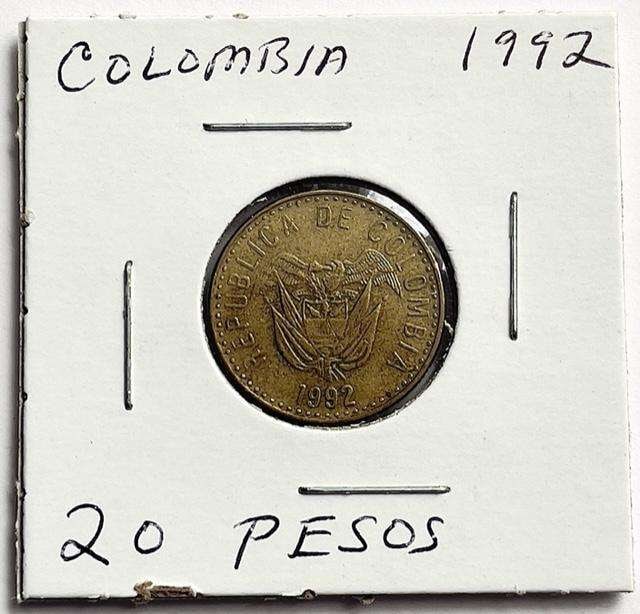 1992 Columbia 20 Pesos "VF": Winner shall receive the exact coin shown here. (SJ/B)
