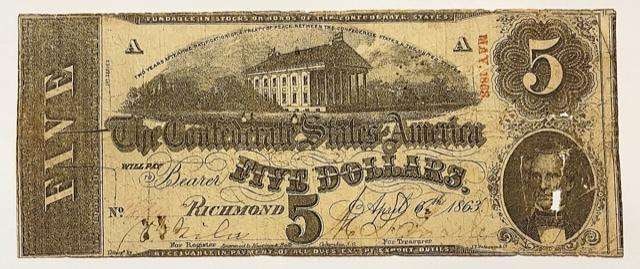 1863 Confederate States of America $5 Note (1 of 7)