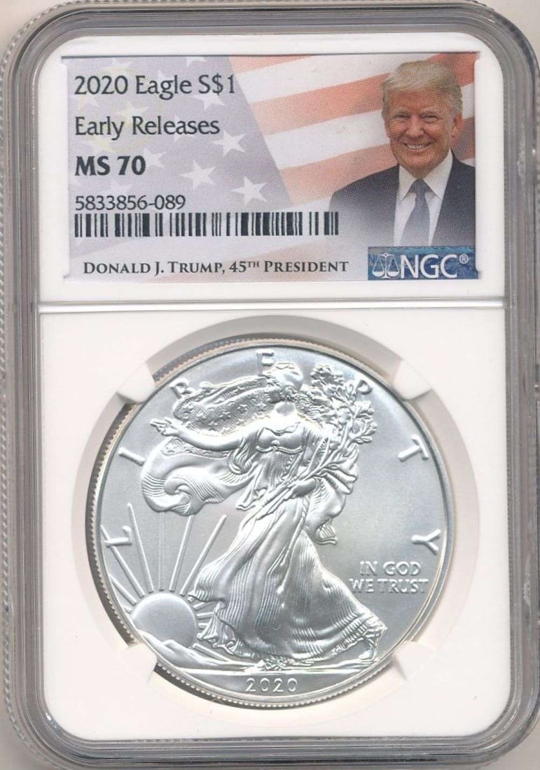 2020 American Silver Eagle NGC MS70 Early Releases Donald Trump Label (1 of 4)