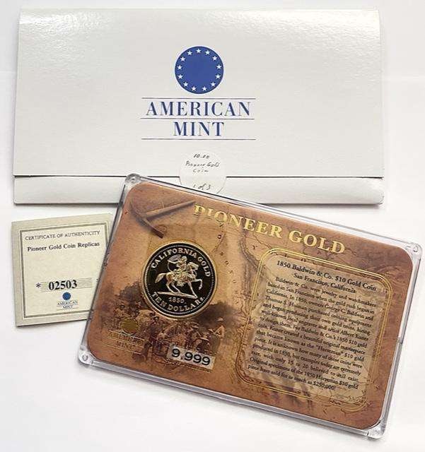 2010 American Mint 1850 Pioneer Gold $10 24kt Layered Proof Replica: Winner shall receive the exact coin shown here. (SJ/B)