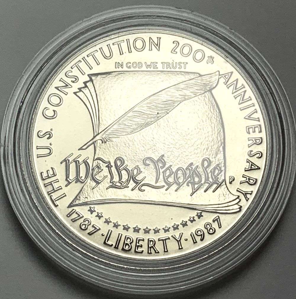 1987 The U.S. Constitution 200th Anniversary "We The People" Silver Dollar: Winner shall receive the exact coin shown here. (EP/B)