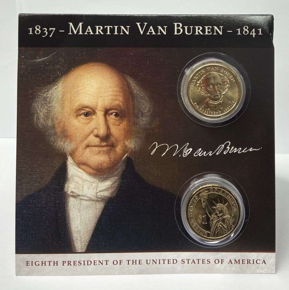 1837-1841 Martin Van Buren Presidential Dollars (2-coins): The eighth president of the United States of America Martin Van Burentimeline information included. Winner shall receive the exact set (2-coins) shown here.(CD/B)