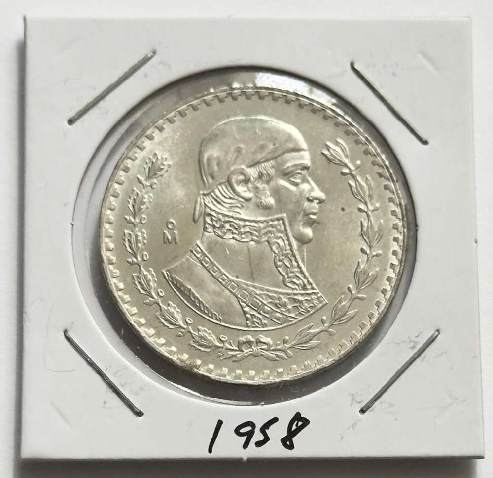 1958 Mexico 1 Peso BU .0514 ozt ASW .100 Silver: Winner shall receive the exact coin shown here. (SJ/B)