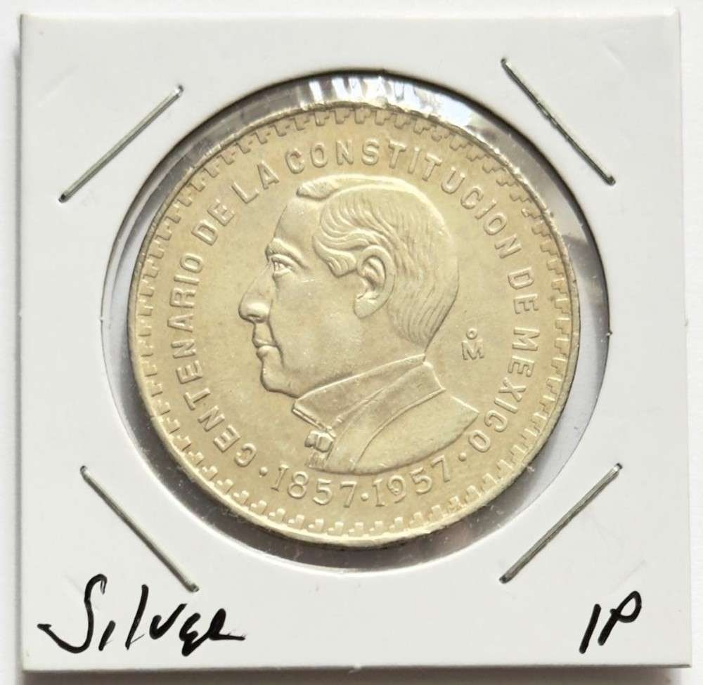 1857-1957 Mexico Constitution 1 Peso BU .0514 ozt ASW .100 Silver: Winner shall receive the exact coin shown here. (SJ/B)