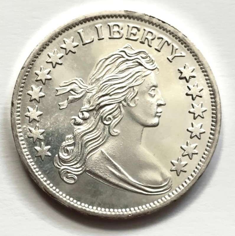 Draped Bust Dollar Design 1 ozt .999 Silver: Winner shall receive the exact round shown here. (SJ/FT)