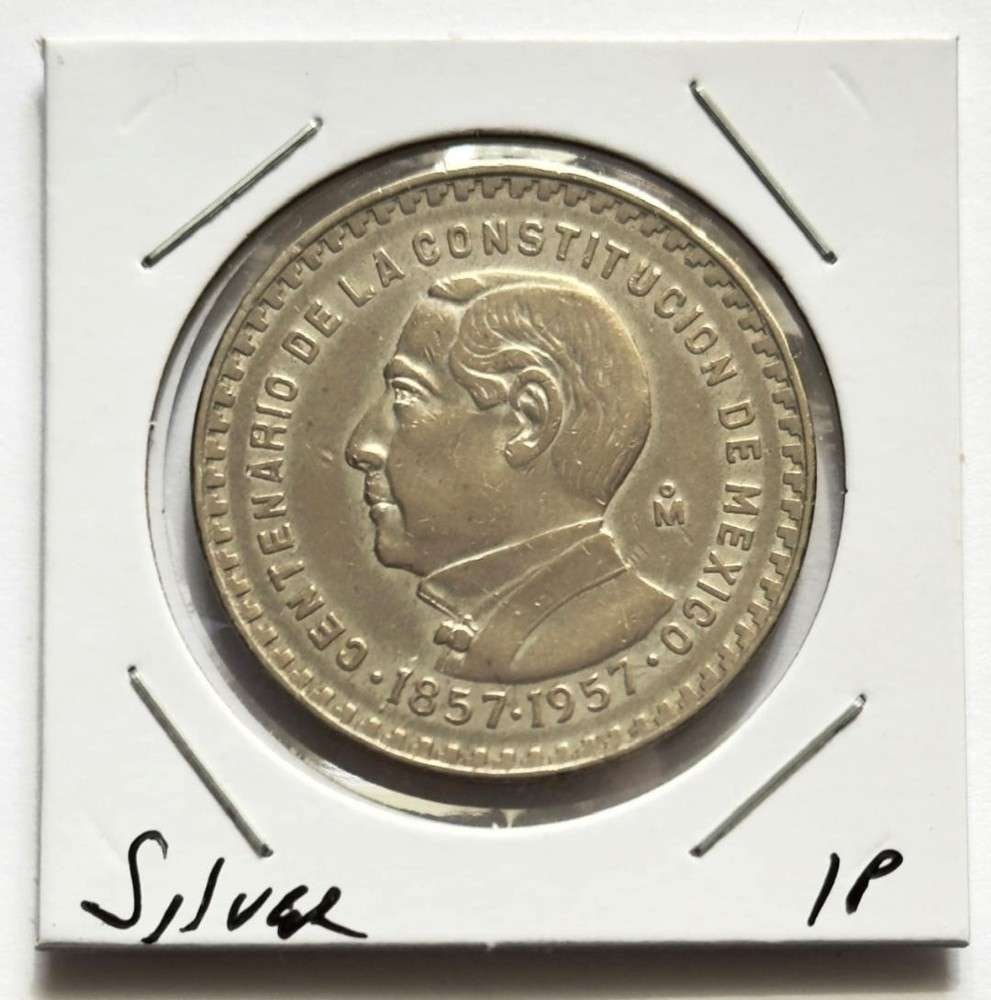 1857-1957 Mexico Constitution 1 Peso BU .0514 ozt ASW .100 Silver: Winner shall receive the exact coin shown here. (SJ/B)