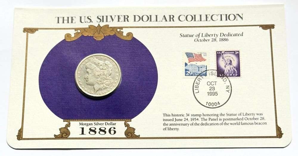 1886-O Morgan Silver Dollar U.S. Postal Commemorative Stamp Set: Winner shall receive the exact coin & stamp set shown here. (SJ/B)