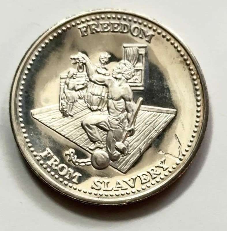 Johnson Matthey Freedom From Slavery 1 ozt .999 Silver: Winner shall receive the exact round shown here. (SJ/FT)