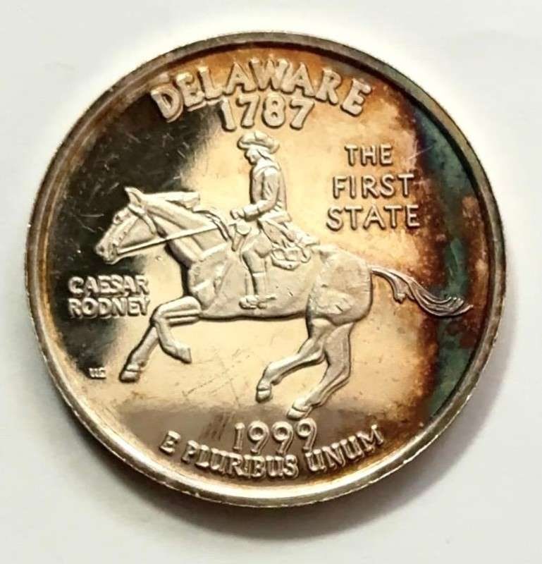 Toned 1999 Delaware Statehood Quarter Proof Replica 1 ozt .999 Silver (1 of 3)