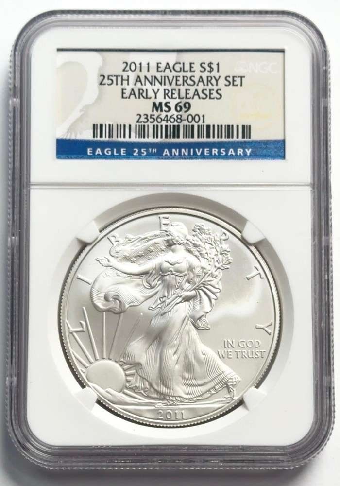 2011 American Silver Eagle NGC MS69 Early Releases 25th Anniversary (1 of 4)