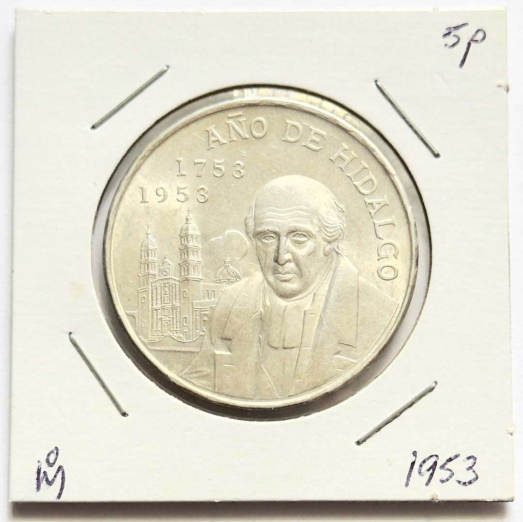 1953 Mexico 25 Pesos Hidalgo Bicentennial BU .6431 ozt ASW .720 Silver: Winner shall receive the exact coin shown here. (SJ/B)