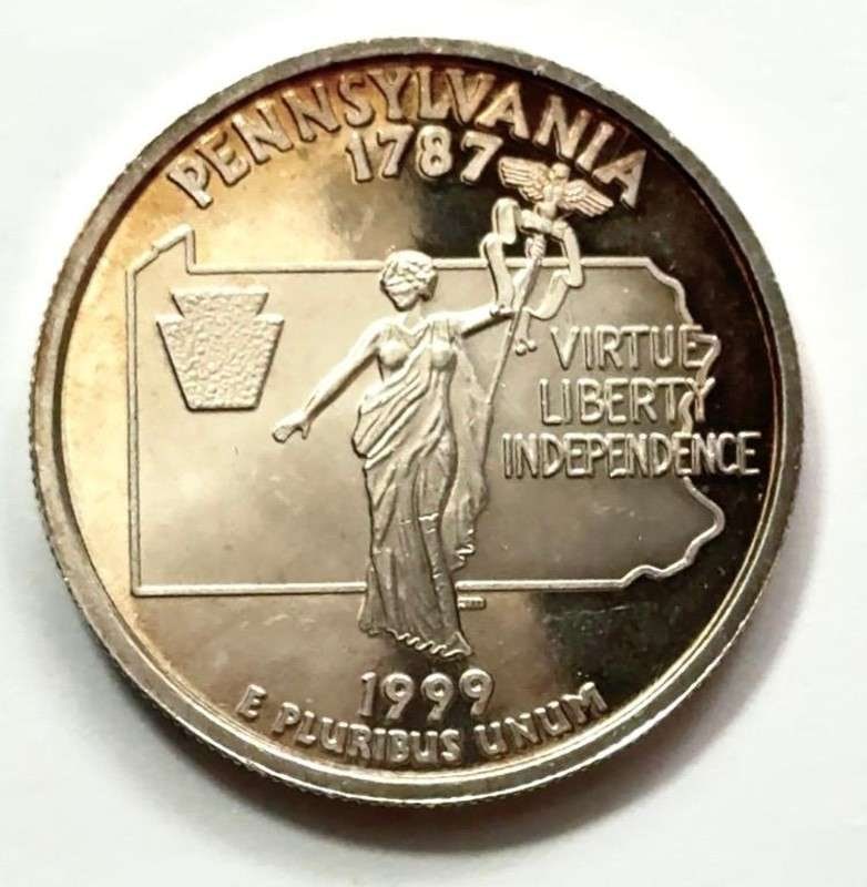 Toned 1999 Pennsylvania Statehood Quarter Proof Replica 1 ozt .999 Silver (1 of 2)