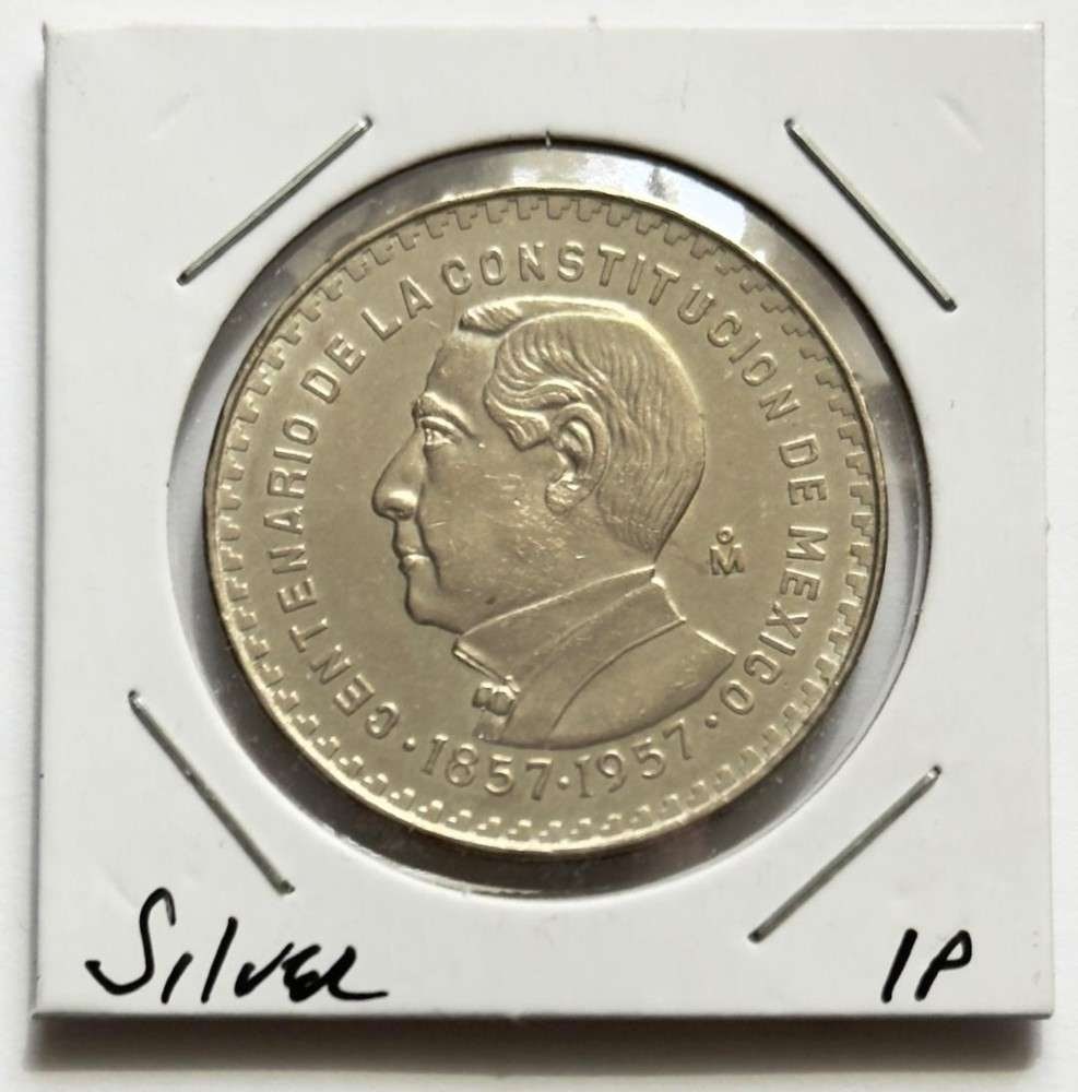 1857-1957 Mexico Constitution 1 Peso BU .0514 ozt ASW .100 Silver: Winner shall receive the exact coin shown here. (SJ/B)