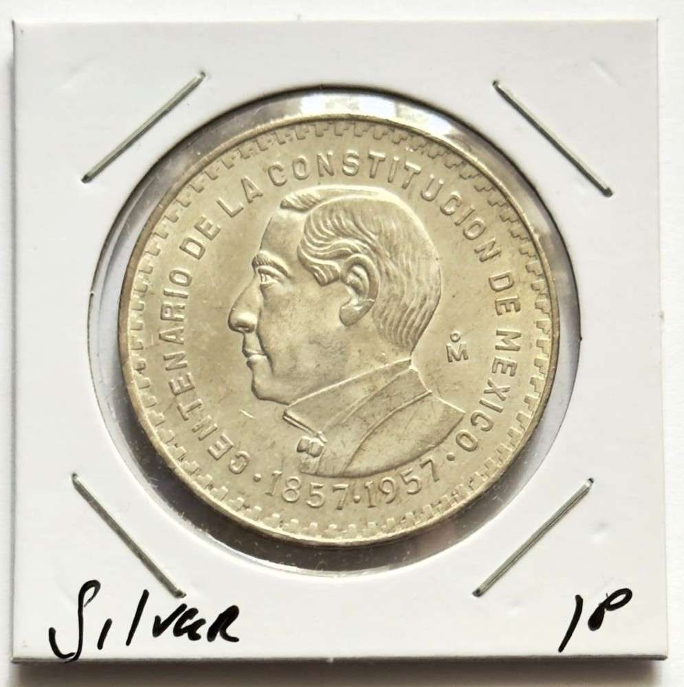 1857-1957 Mexico Constitution 1 Peso BU .0514 ozt ASW .100 Silver: Winner shall receive the exact coin shown here. (SJ/B)
