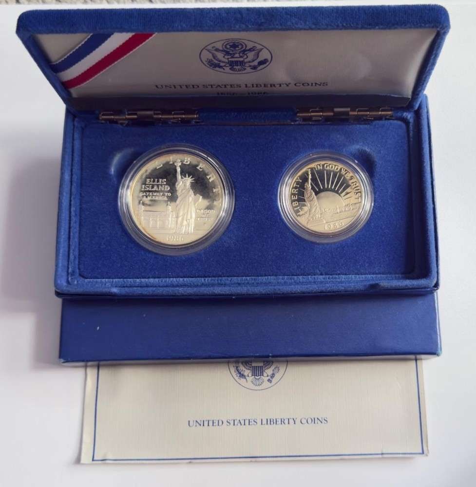 1986 U.S. Mint Statue of Liberty Proof Silver Dollar Commemorative Set (2-coins) OGP (1 of 4)