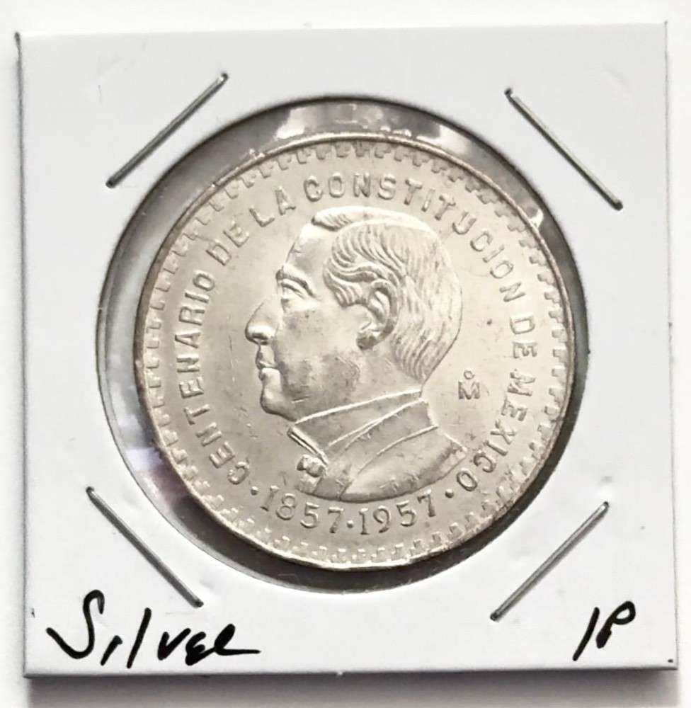 1857-1957 Mexico Constitution 1 Peso BU .0514 ozt ASW .100 Silver: Winner shall receive the exact coin shown here. (SJ/B)