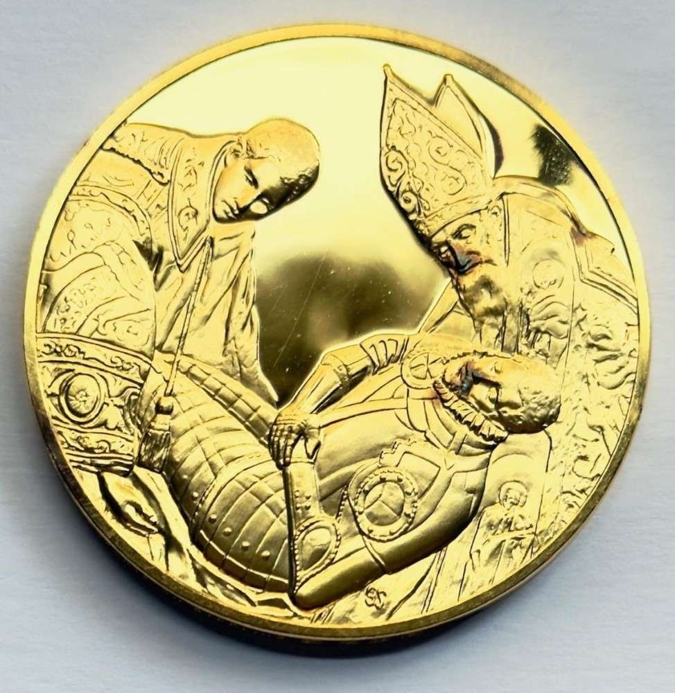 Franklin Mint "Burial of Count Orgaz" 24Kt Gold Plated 2.32 ozt .925 Silver: Winner shall receive the exact medal shown here. This medal is from the Franklin Mint's 100 Greatest Masterpieces set. (SJ/B)