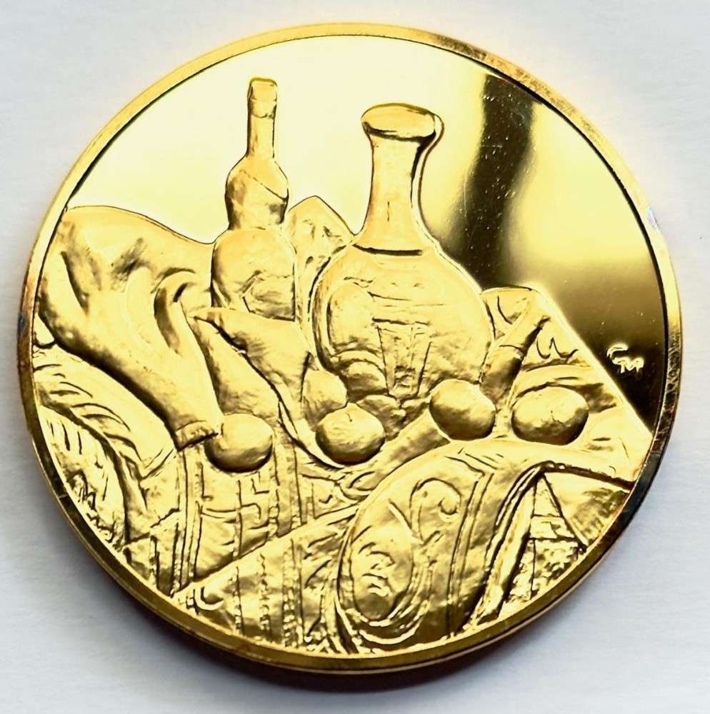 Franklin Mint "Still Life" 24Kt Gold Plated 2.34 ozt .925 Silver: Winner shall receive the exact medal shown here. This medal is from the Franklin Mint's 100 Greatest Masterpieces set. (SJ/B)