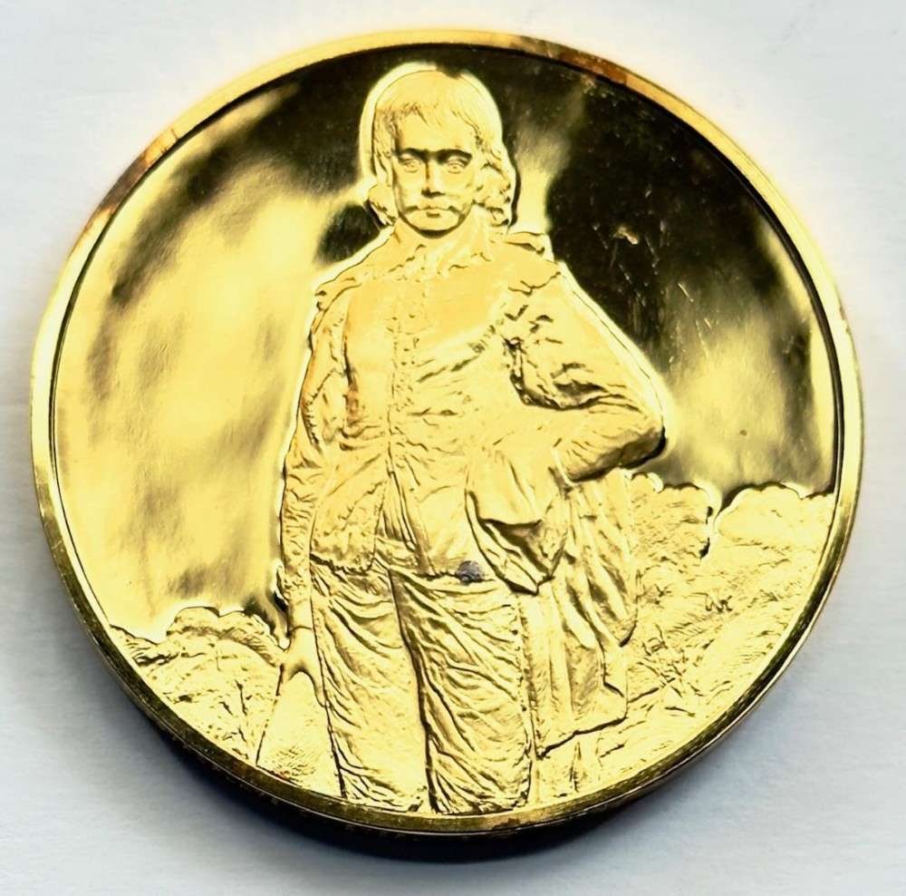 Franklin Mint "The Blue Boy" 24Kt Gold Plated 2.34 ozt .925 Silver: Winner shall receive the exact medal shown here. This medal is from the Franklin Mint's 100 Greatest Masterpieces set. (SJ/B)