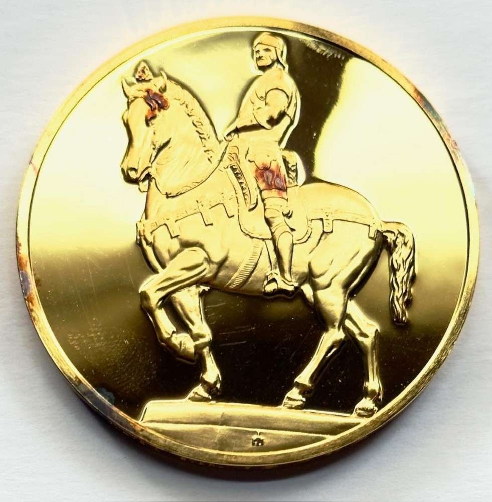 Franklin Mint "Equestrian Monument of Colleoni" 24Kt Gold Plated 2.32 ozt .925 Silver (1 of 5)