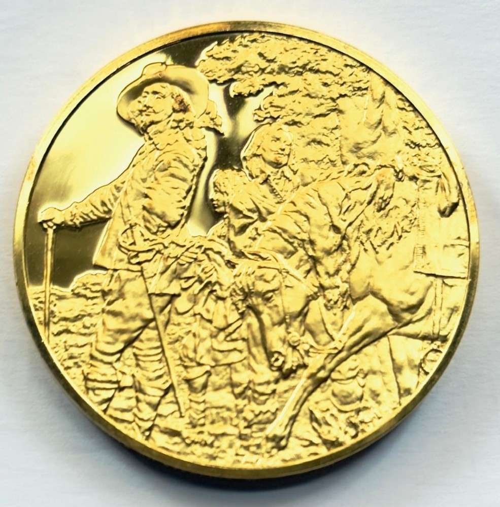 Franklin Mint "Portrait of Charles" 24Kt Gold Plated 2.32 ozt .925 Silver: Winner shall receive the exact medal shown here. This medal is from the Franklin Mint's 100 Greatest Masterpieces set. (SJ/B)