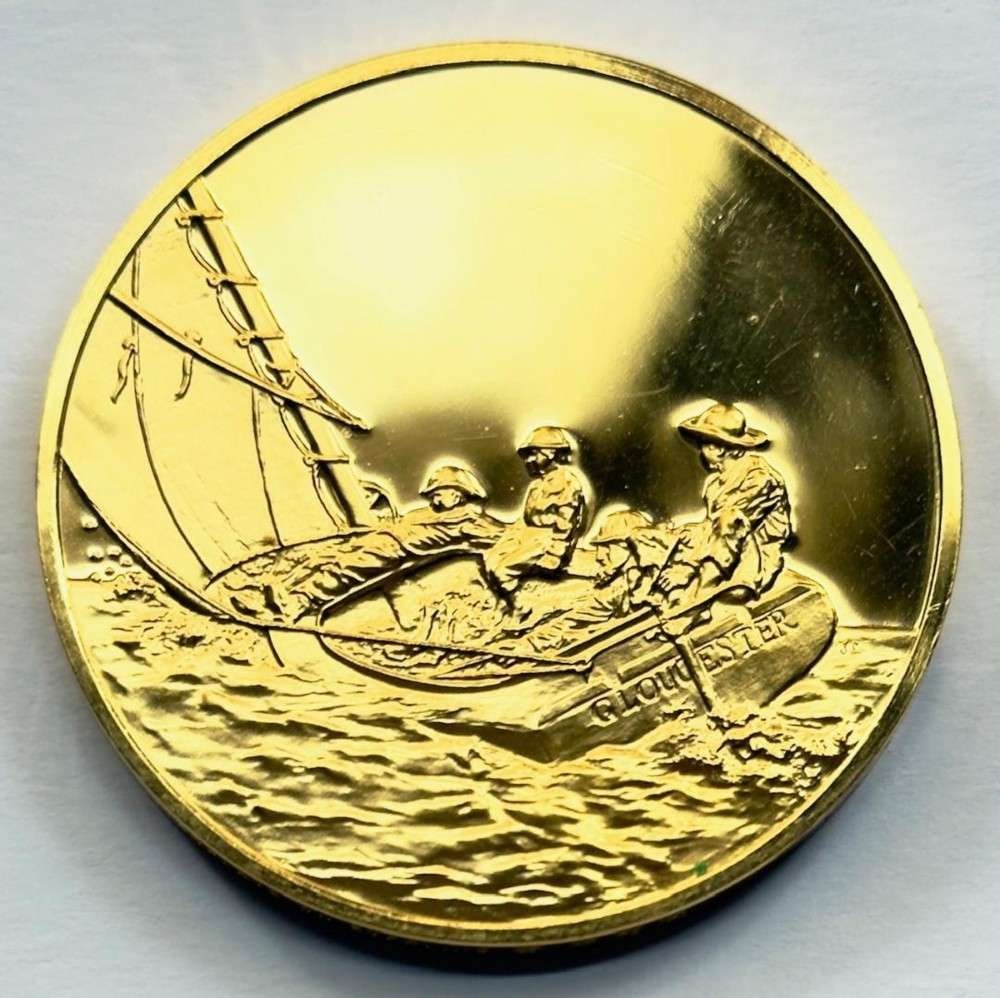 Franklin Mint "Breezing Up" 24Kt Gold Plated 2.32 ozt .925 Silver: Winner shall receive the exact medal shown here. This medal is from the Franklin Mint's 100 Greatest Masterpieces set. (SJ/B)